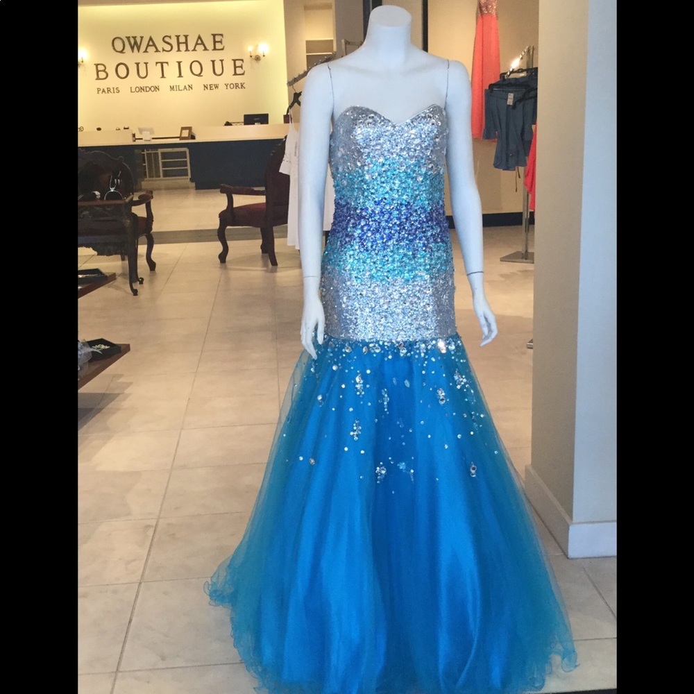 Turquoise sequin Cutout Gown